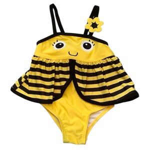 Bumblebee Yellow Black Floral One Piece Swimsuit Girl’s Size 18 Months Black